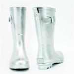 Silver Shiny Anti Skidding Waterproof Rubber Rain Boots Mid Calf