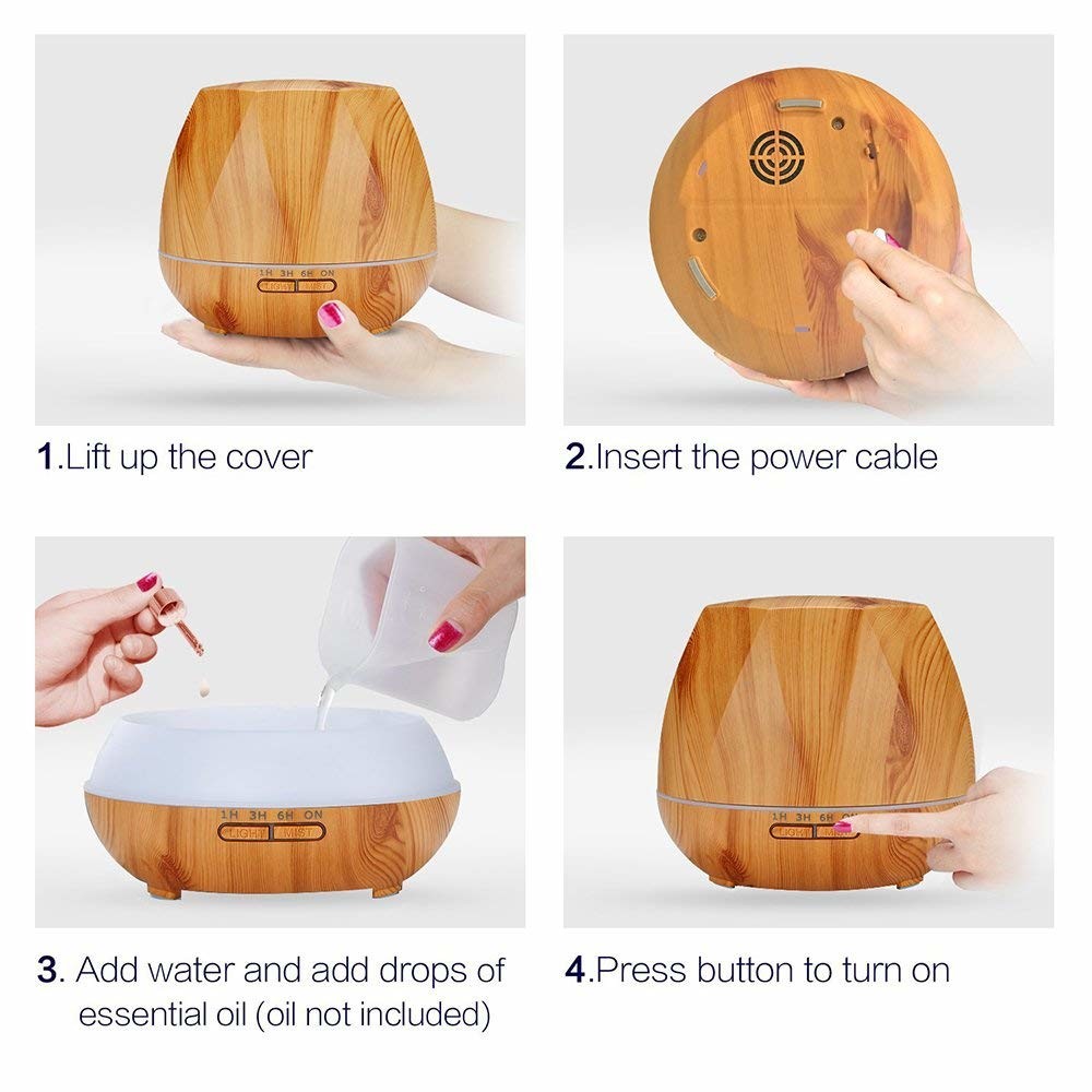 14W 2.4MHz 550ml Octagon Wood Grain Aroma Diffuser