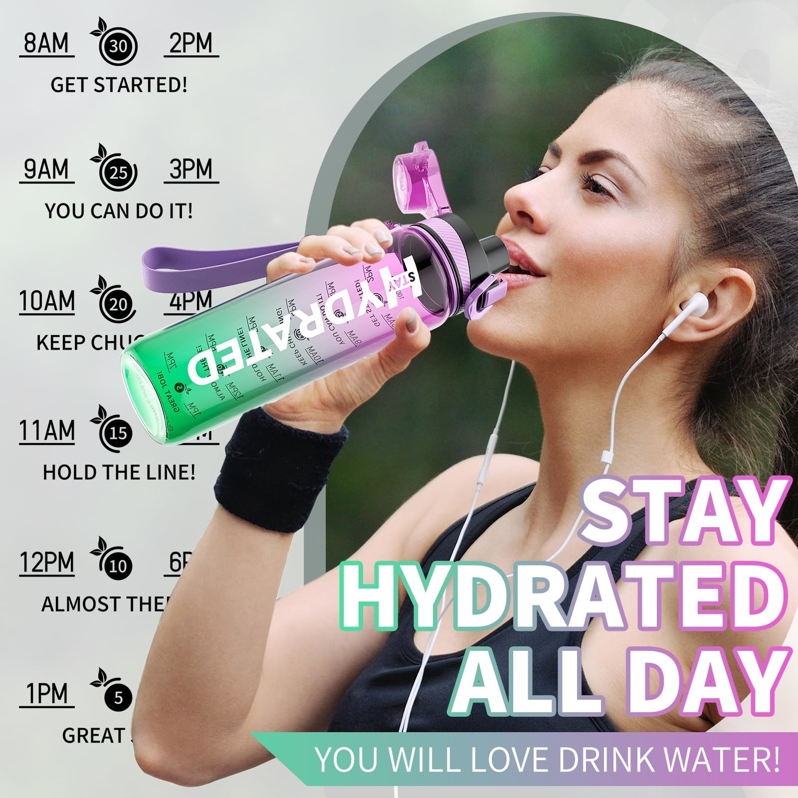 Tritan 32 Oz Motivational Water Bottle BPA Free 550/750/1000ML Sports Time Track Water Bottle Wide Mouth Leakproof Fashion As Gift For Christmas