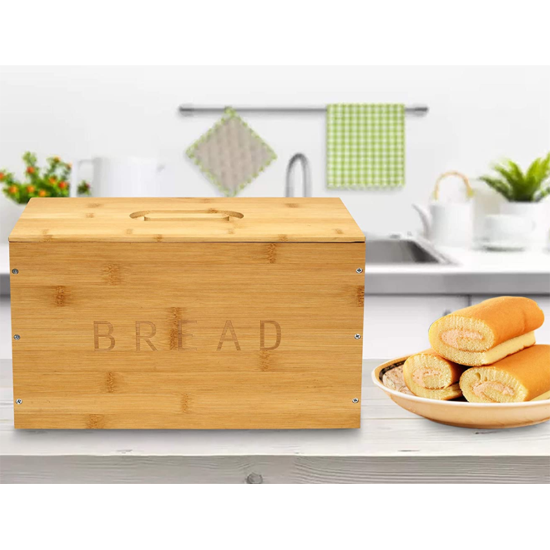 GLOSSY Finish Natural Bamboo Bread Storage Box With Bread Clips Perfect for Kitchen Us