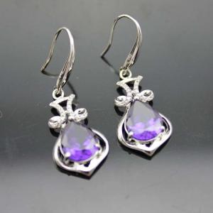 Quality Fashion 925 Silver Pear Shape Amethyst Cubic Zircon Earrings（PSJ06005） wholesale