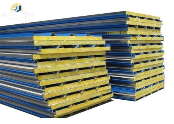 Cheap Rock Wool Metal Sandwich Panels Fire Resistant With Smooth Edges for sale