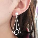Women Korea Fashion Deometric Drawing 925 Sterling Silver Drop Dangle Earrings