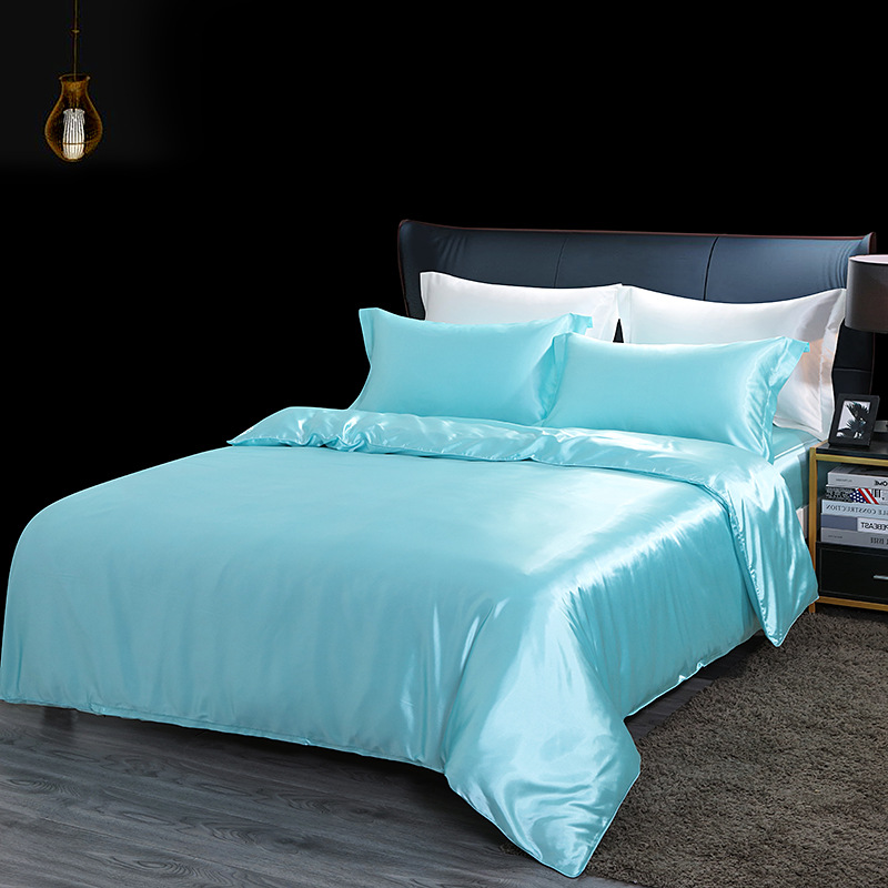 4 Piece 2.8m Green Mulberry Silk Bedding Plain Dyed For Bedroom