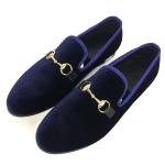 Handmade Black Velvet Loafer Shoes Embroidered Red Bottom Flat Mens Shoes