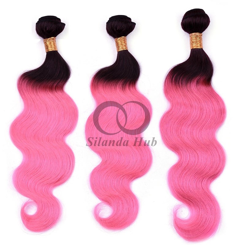 #T1B/Pink Body Wave Remy Human Hair Bundles Sew In Weave Bundles Brazilian Bundle Deals