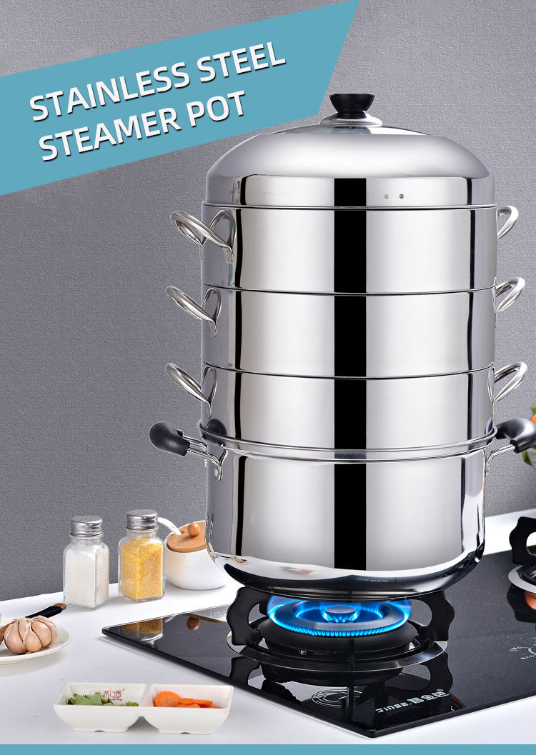 New Arrival Kitchen Industrial Steamer Pot Cookware Mutil Layer Stainless Steel Steamer Pot With SS Handle