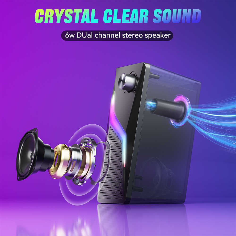 6W Output Power Portable Desktop Sound System with Stereo Bass Speaker and USB Input