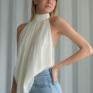 Quality Temperament Hanging Neck Dewback Chiffon Pure Color Blouse Woman wholesale