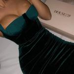 Velvet Stitching Sexy Women Dresses , One Shoulder Bodycon Midi Dress