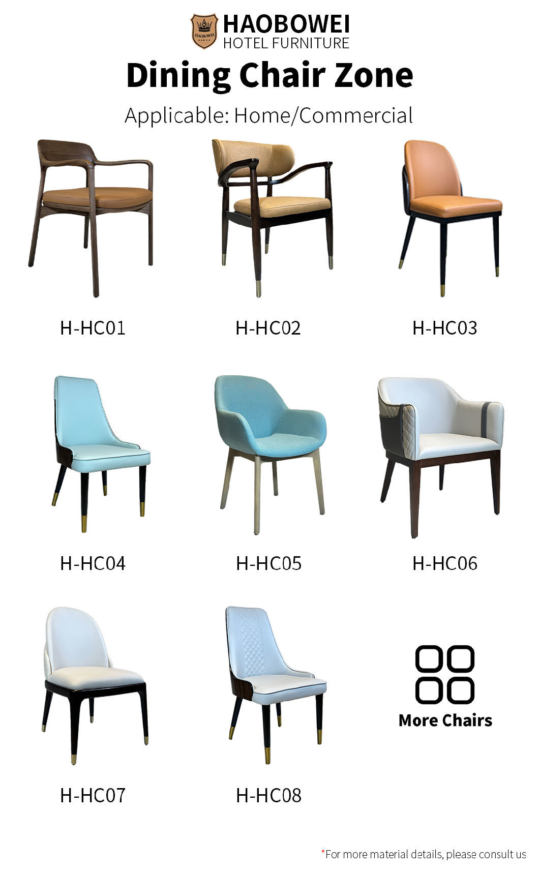 Hotel Furniture Modern Leather with Armrest Dining Chair Home Dine Room Customized