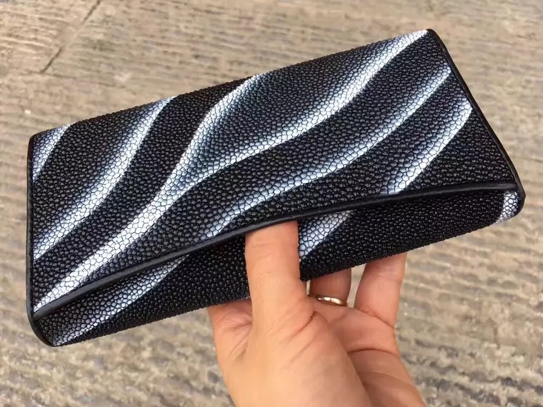 Authentic Stingray Skin Female Long Trifold Wallet Coin Case Genuine Leather Women Large Red Clutch Purse Lady Money Bag