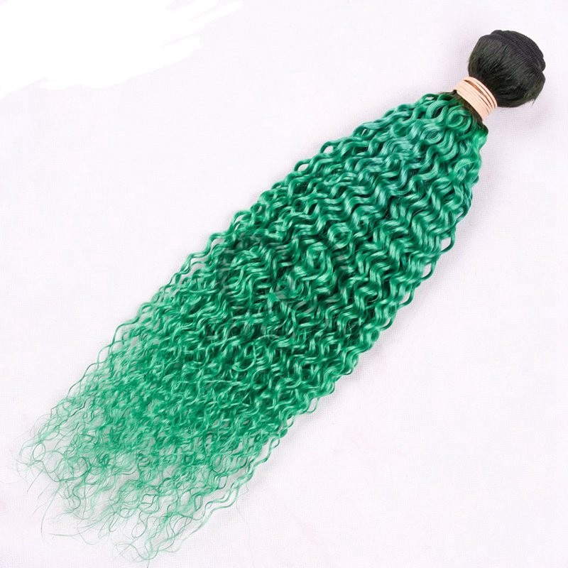 #T1B/Green Kinky Curly Remy Human Hair Bundles Sew In Weave Bundles Brazilian Bundle Deals