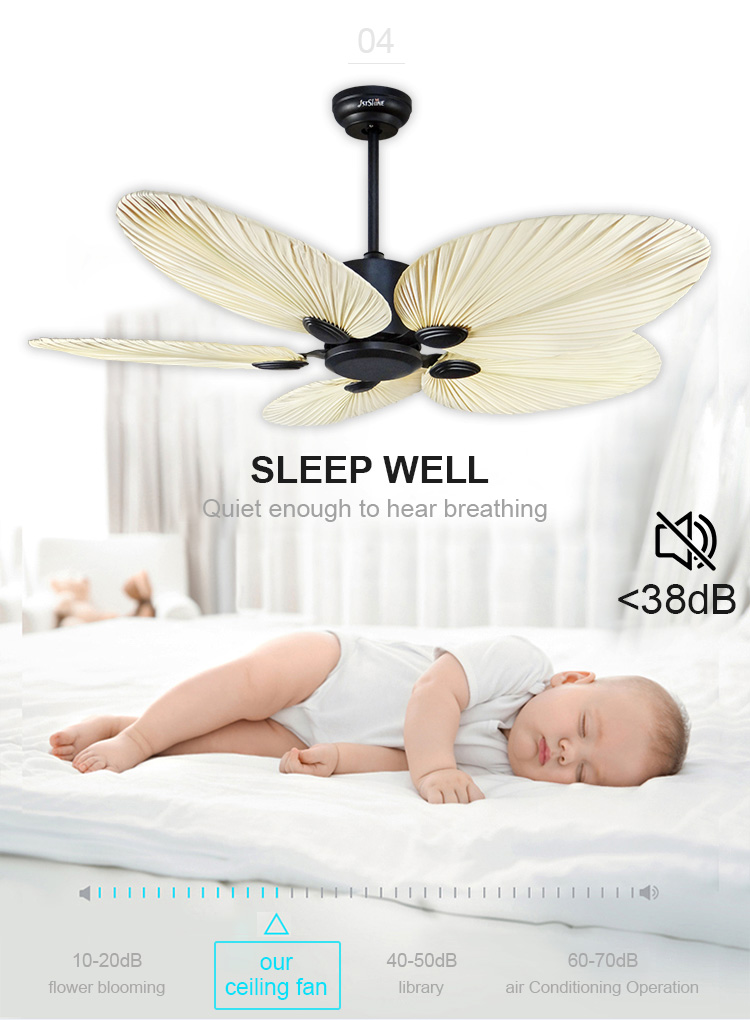 Firstshine Ceiling Fan 52 Inch/OEM Silent Motor Remote Control 5 Palm Blades No Light