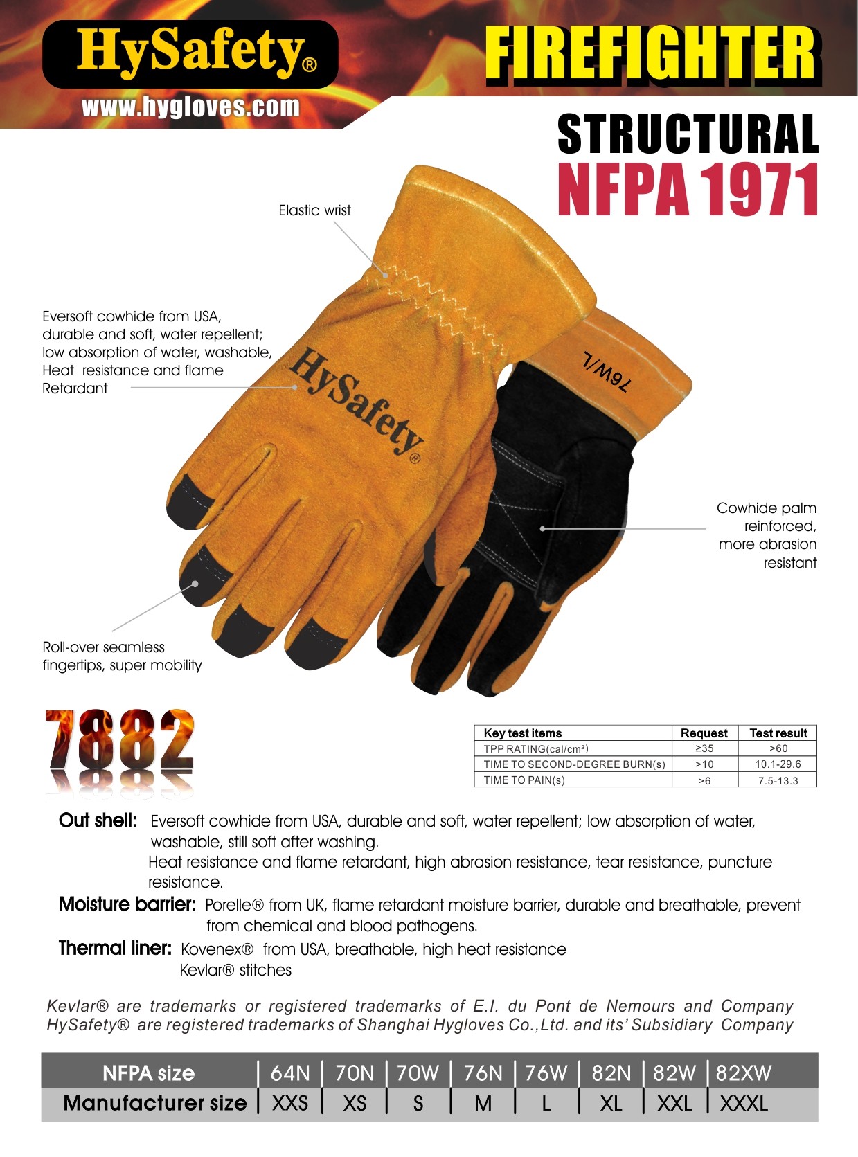 2XS - 3XL Structural Firefighter Gloves NFPA 1971 Certified Cowhide Comfortable / Durable
