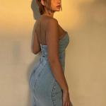 Hot Evening Dresses For Women French Patchwork Blue Tencel Slim Denim Style