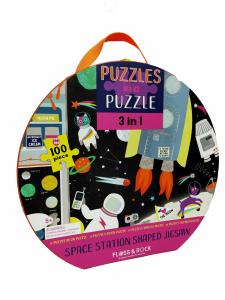 Quality 100 Pieces Preschoolers Giant Shaped Paper Jigsaw Puzzle 3 In 1 Space Station 18*18.5 Inch wholesale
