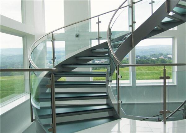 Tempered Glass Tread Curved Staircase Building Curved Stairs With Stainless