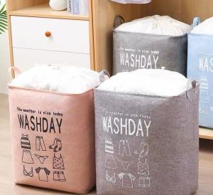 Quality White Kids Baby Cotton Canvas Fabric Storage Bin Dirty Cloth Toys Collecting Basket Set Foldable Custom Laundry Bags wholesale