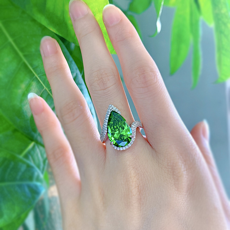 Luxury Emerald CZ Diamond Rings Real 925 Sterling Silver Handmade Jewelry for Women