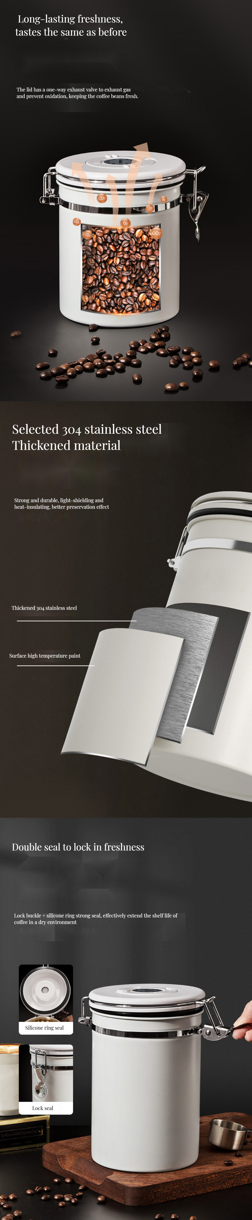 Round 1500ml Stainless Steel Coffee Storage Container for Commercial Buyers Beverage Stores