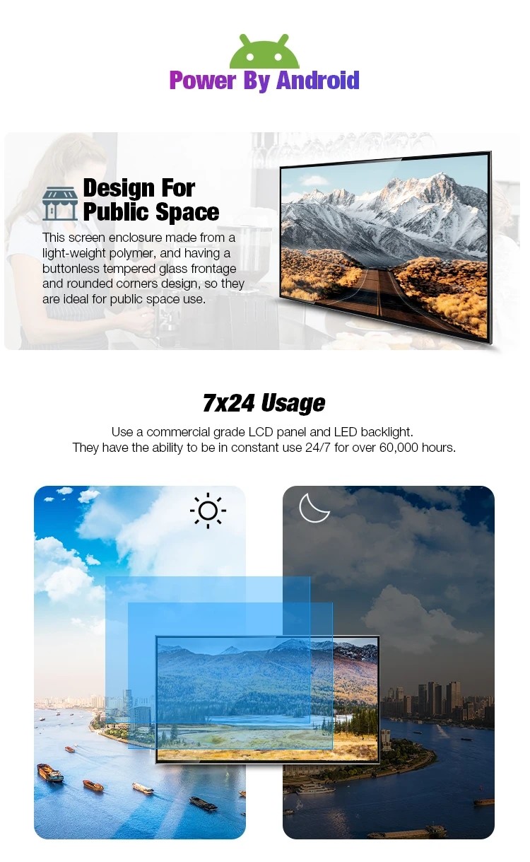 Advertising Wall Mounted Touch Screen Kiosk 43 Inch Network Android HD