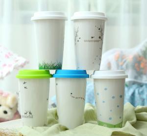 Quality high quality white porcelain travel mug/coffee mug with PP cap wholesale