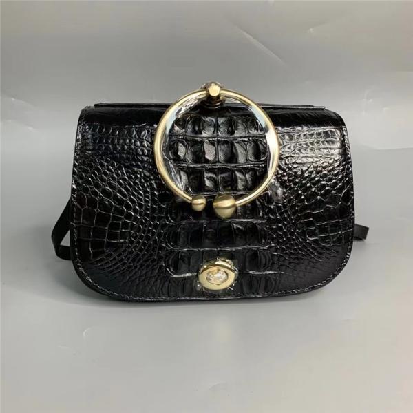 Genuine Alligator Leather Round Handle Female Small Handbag Lady Saddle Purse