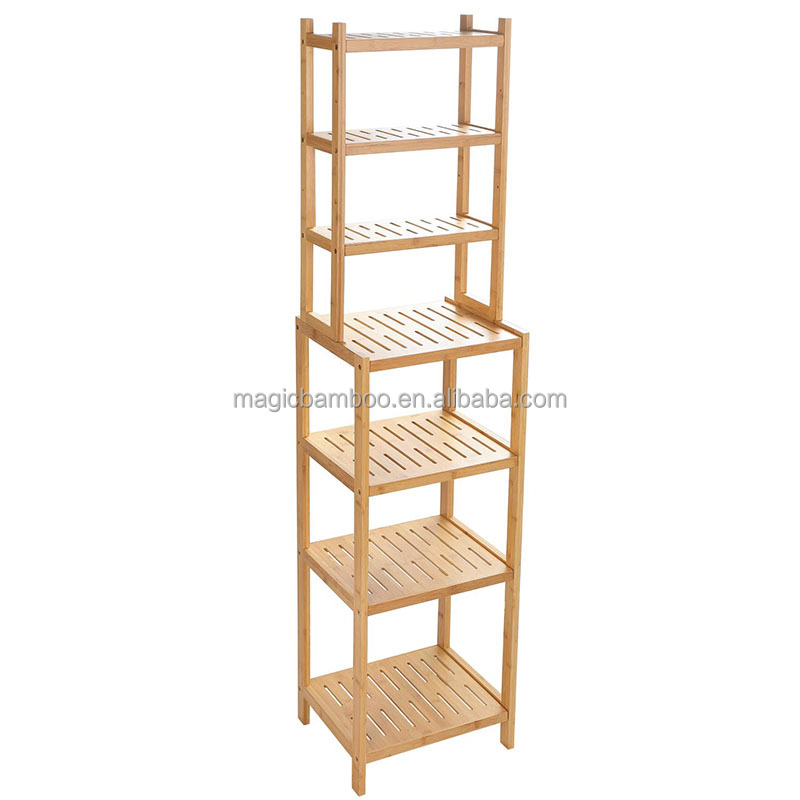 Classic Design Style 7-Tier Bamboo Shelf Multifunctional Storage Rack for Bathroom