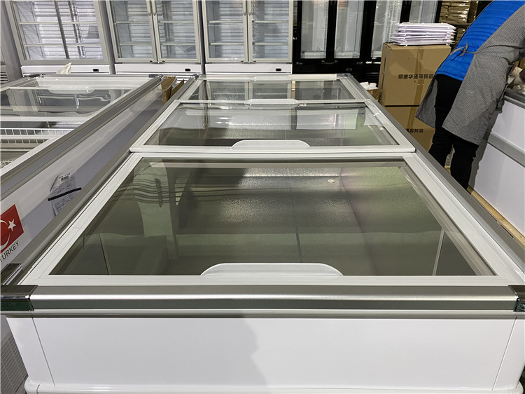 SD-950 glass door island freezer for frozen food horizontal freezer