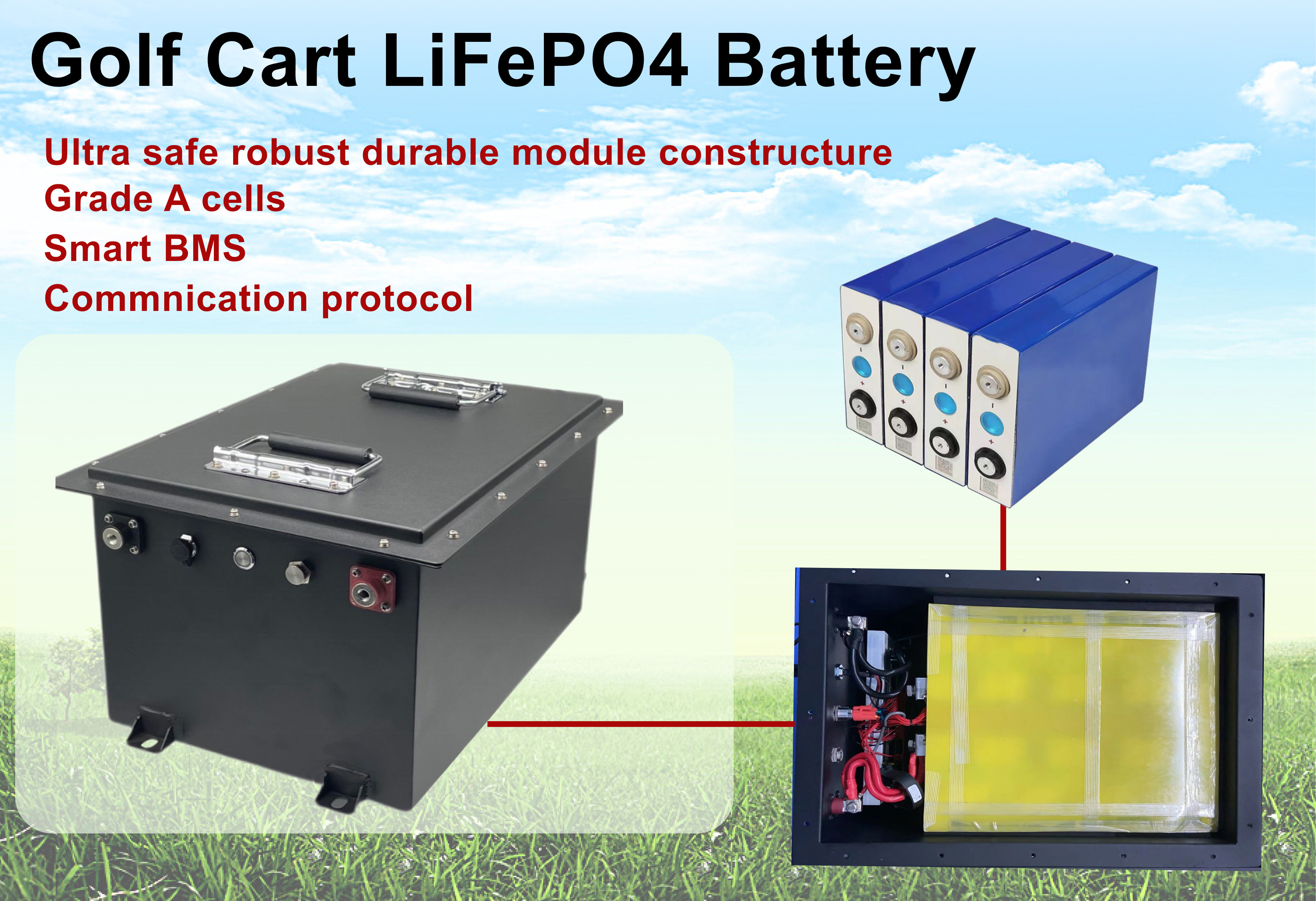 Lithium Golf Cart Batteries 36V 100Ah 200A LiFePO4 Battery Pack
