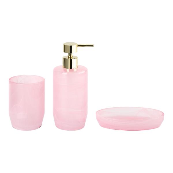 Cloudy Pink Glass Modern Bathroom Accessories Set Round Shape Hand Soap
