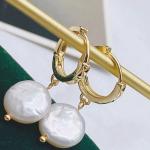 Korean Hoop Earrings For Women Handmade Sweet Baroque Pearl Circle Earring