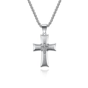 Quality Simple Style Satin Stainless Steel Cross Pendant Necklace with Cross Shape Diamond Metal Prayer Choker for Men wholesale