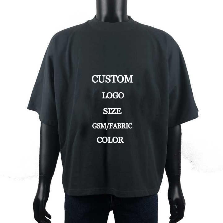 Custom Needle Detection Heavyweight 250 gsm Cotton Men's Mock Neck T Shirt Oversized