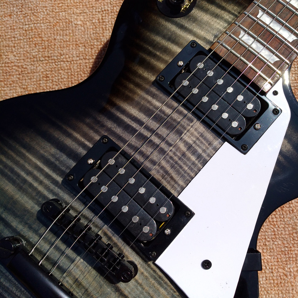 New style high quality LP standard joeperry electric guitar, Transparent black Flame Maple Top electric guitar