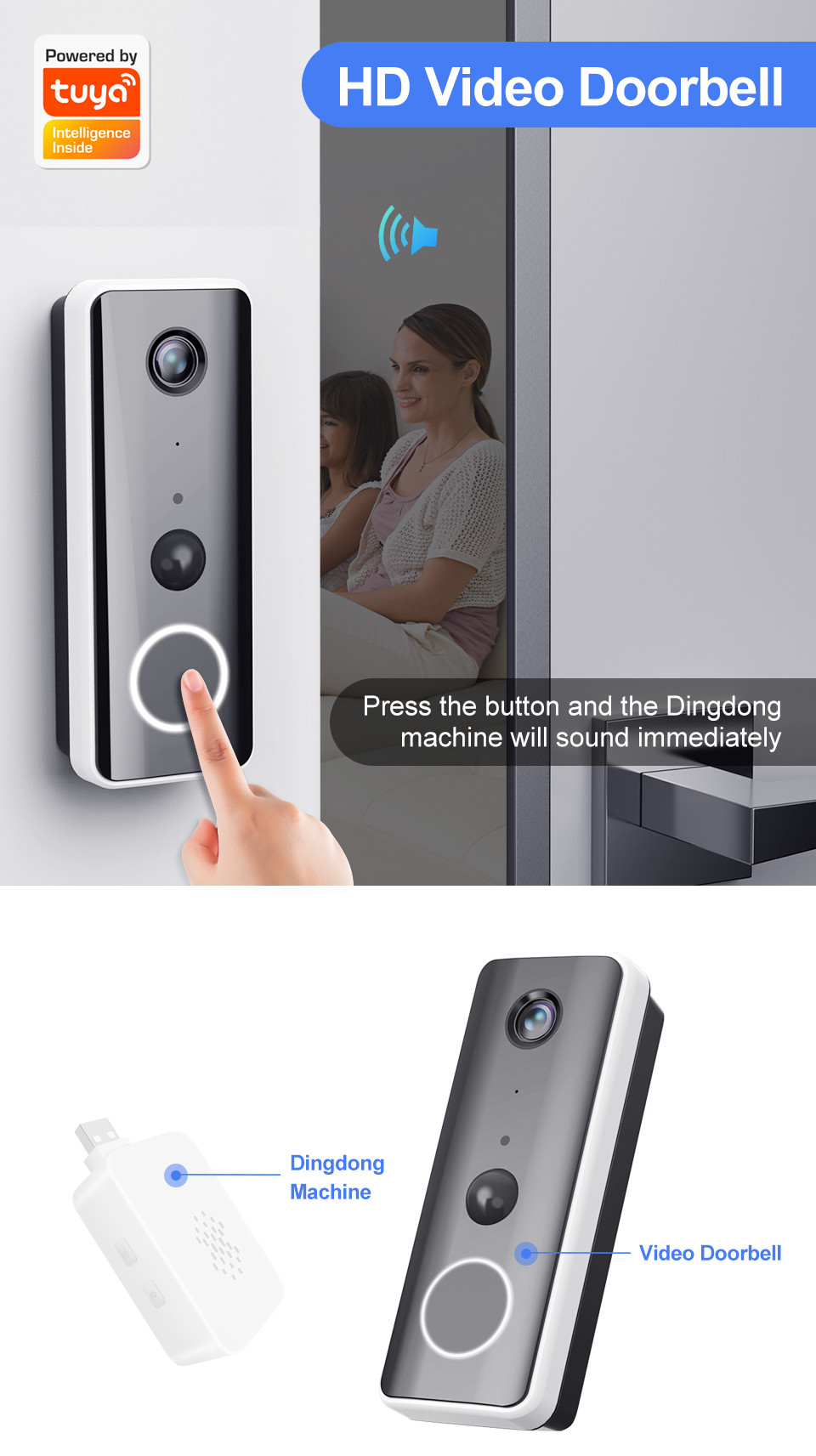 1080p Wifi Doorbell Camera Two Way Intercom With Chime