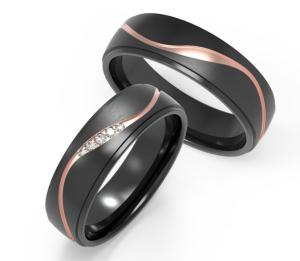 Quality Matte Damascus Steel Wedding Rings With Rose Gold Embedded Zircon Couple Ring wholesale