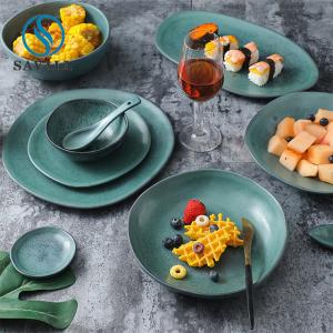 Quality Irregular Green Porcelain Dinnerware Vintage Matte Ceramic Dinnerware wholesale