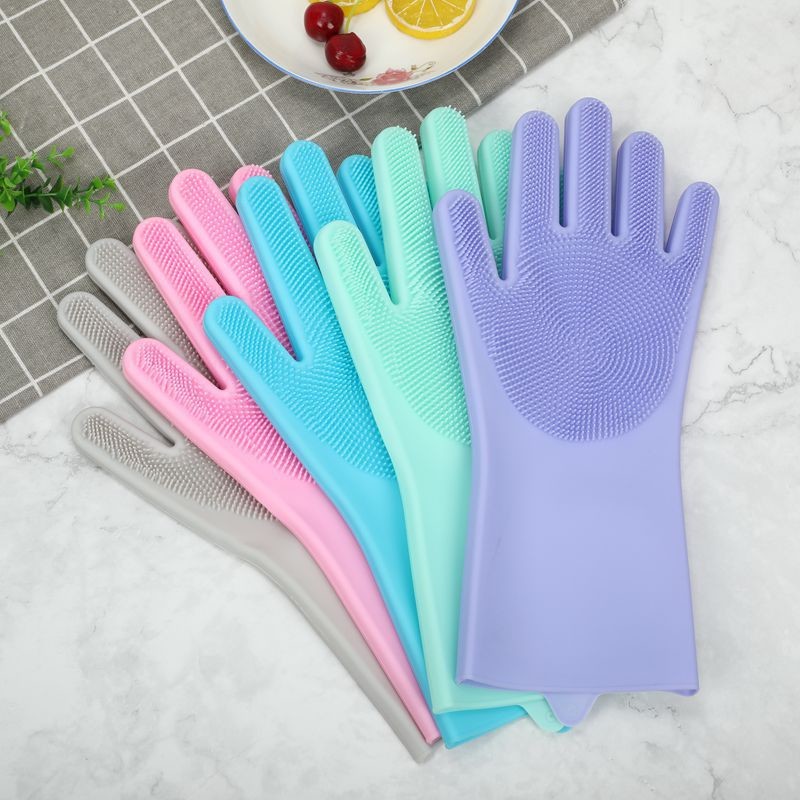 Magic Silicone Dish Washing Scrubber 2 In 1 Reusable Rubber Gloves Heat Resistant Kitchen Tool For Household Pet Brush