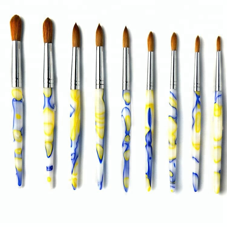 Oem Multicolored Acrylic Nail Brush Soft Hair Kolinsky Soft Hair Marble Handle Point