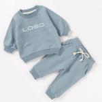 2 PCS Autumn Kids French Terry Sweatshirt Set With Neck Tape Design Long Sleeve