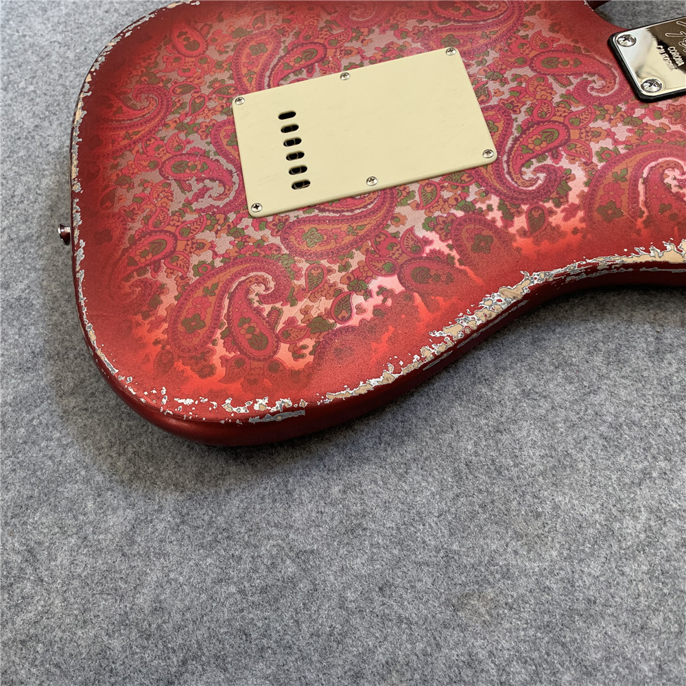 High Quality Electric Guitar Relic Retro Strat Electric Guitar with Pink Flower Color free shipping