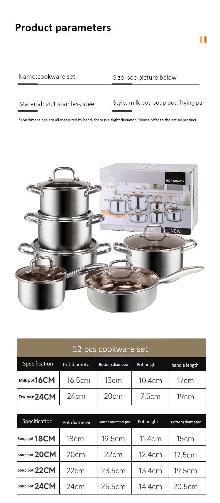Multifunction 12 Piece Stainless Steel Cookingware Pot Set Cooking Pot Set Kitchen Ware Pot Cookware Sets