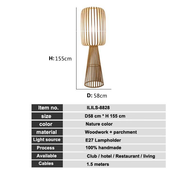 Bamboo Weaving Rattan Floor Lamp For Residential Teahouse Living Room