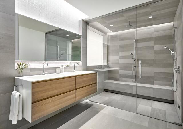 Rectangle LED Mirror Cabinet with Sintered Stone Countertop and Bathroom Storage Space