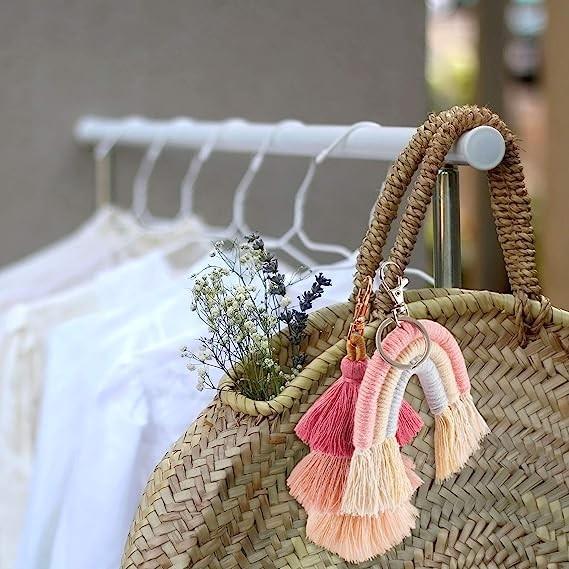 Rainbow Keychain Macrame Weaving Rainbow Tassel Keychains Car Keyring Holder