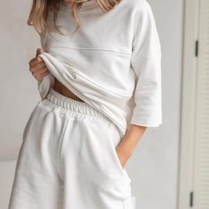 Quality Women's Hoodie Set Casual Loose T Shirt Five Quarter Pants Training Jogging Wear Plain Dyed wholesale