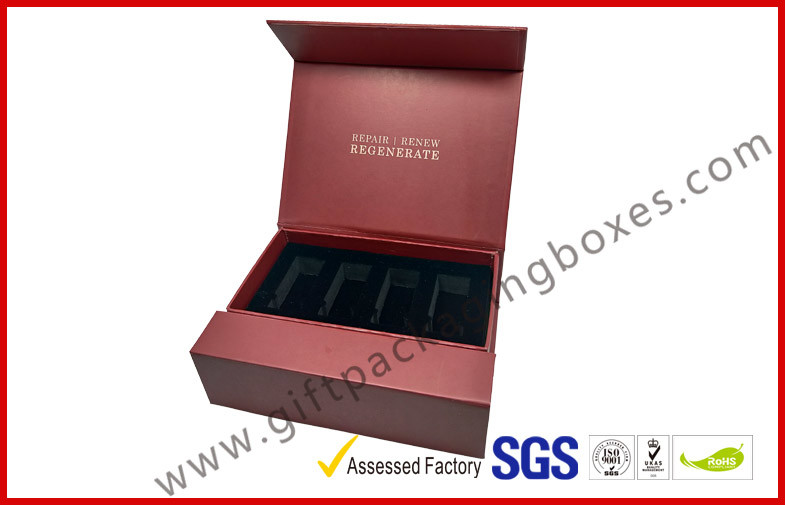 Creative red color magnet gift packaging box with gold foil , EVA foam with black velet