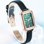 Fashion Leather Strap Alloy Quartz Watch For Women Small Green Square